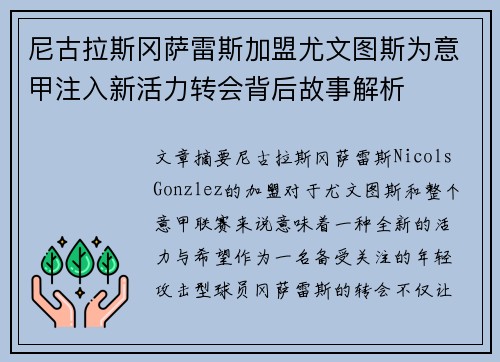 尼古拉斯冈萨雷斯加盟尤文图斯为意甲注入新活力转会背后故事解析